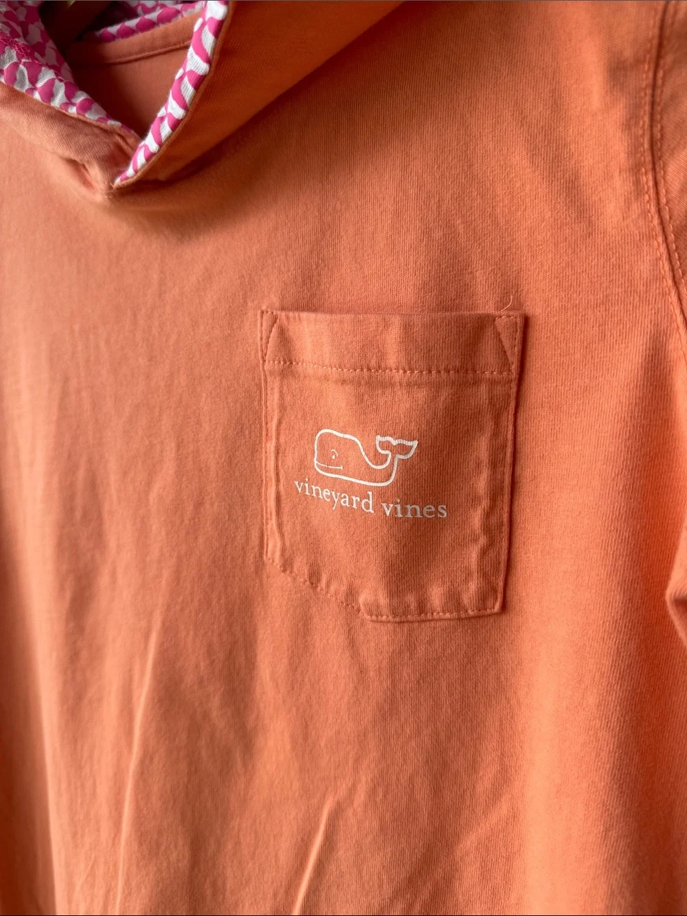 Vineyard Vines Coral Hooded Tunic with Pink Patterned Hooded Lining Girls 16